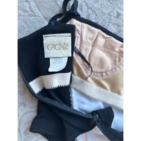 Vintage 1990s Cache by Tadashi Black White Floral Corset Top 6 S/M Lace Overlay - Picture 2 of 7